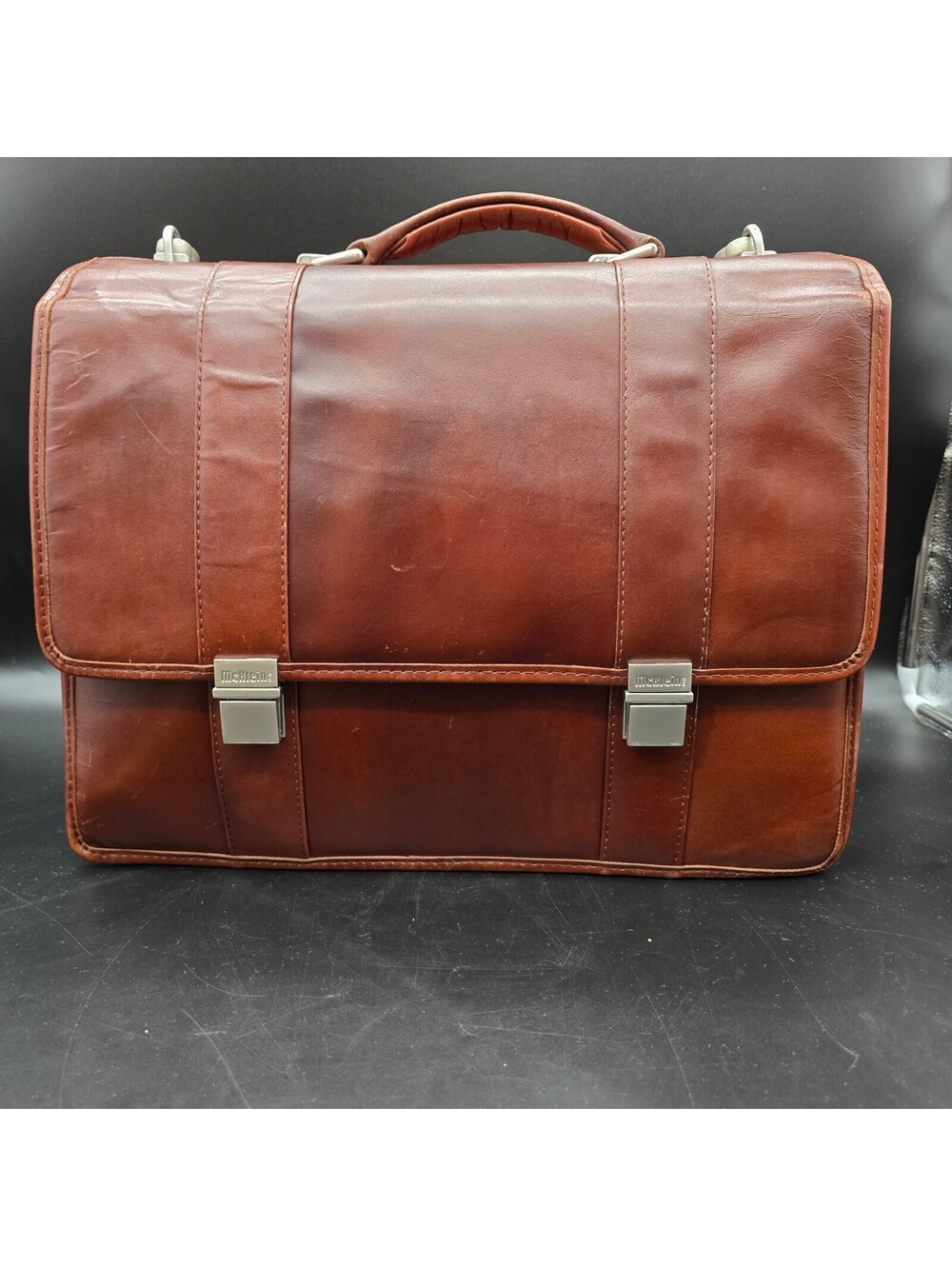 McKlein Brown Leather Flapover Briefcase Laptop Bag Messenger Travel w/ Strap